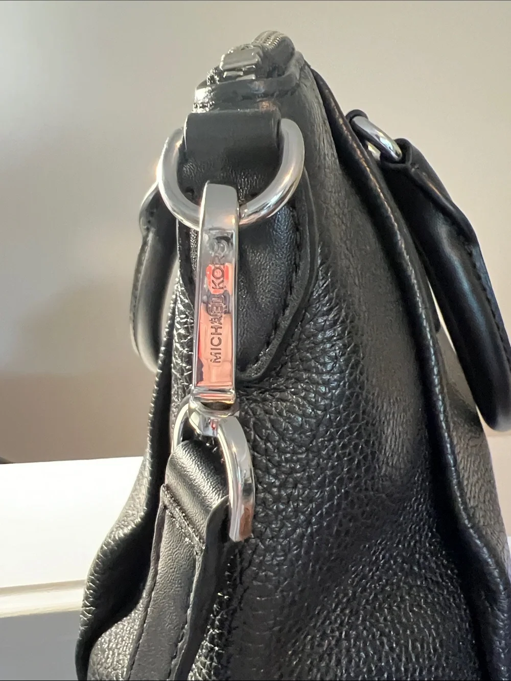 Michael Kors Black Pebbled Leather Satchel with Adjustable Crossbody Strap